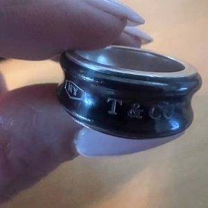 Unique Tiffany & Co. 1837 T&Co. sterling and black pinky ring